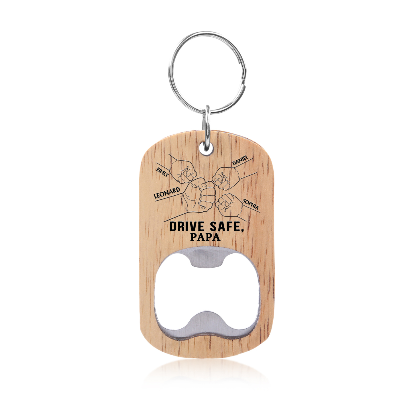 Drive Safe - Personalised 1 Text & 4 Names Bottle Opener Keychain Fist Bump Keychain Fathers Day Gifts for Dad/Grandpa-Jessemade AU