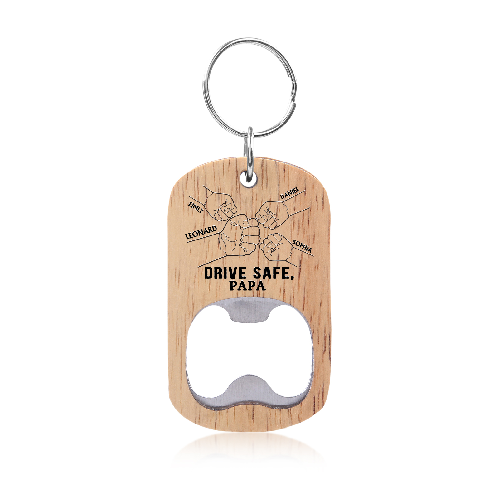 Drive Safe - Personalised 1 Text & 4 Names Bottle Opener Keychain Fist Bump Keychain Fathers Day Gifts for Dad/Grandpa-Jessemade AU