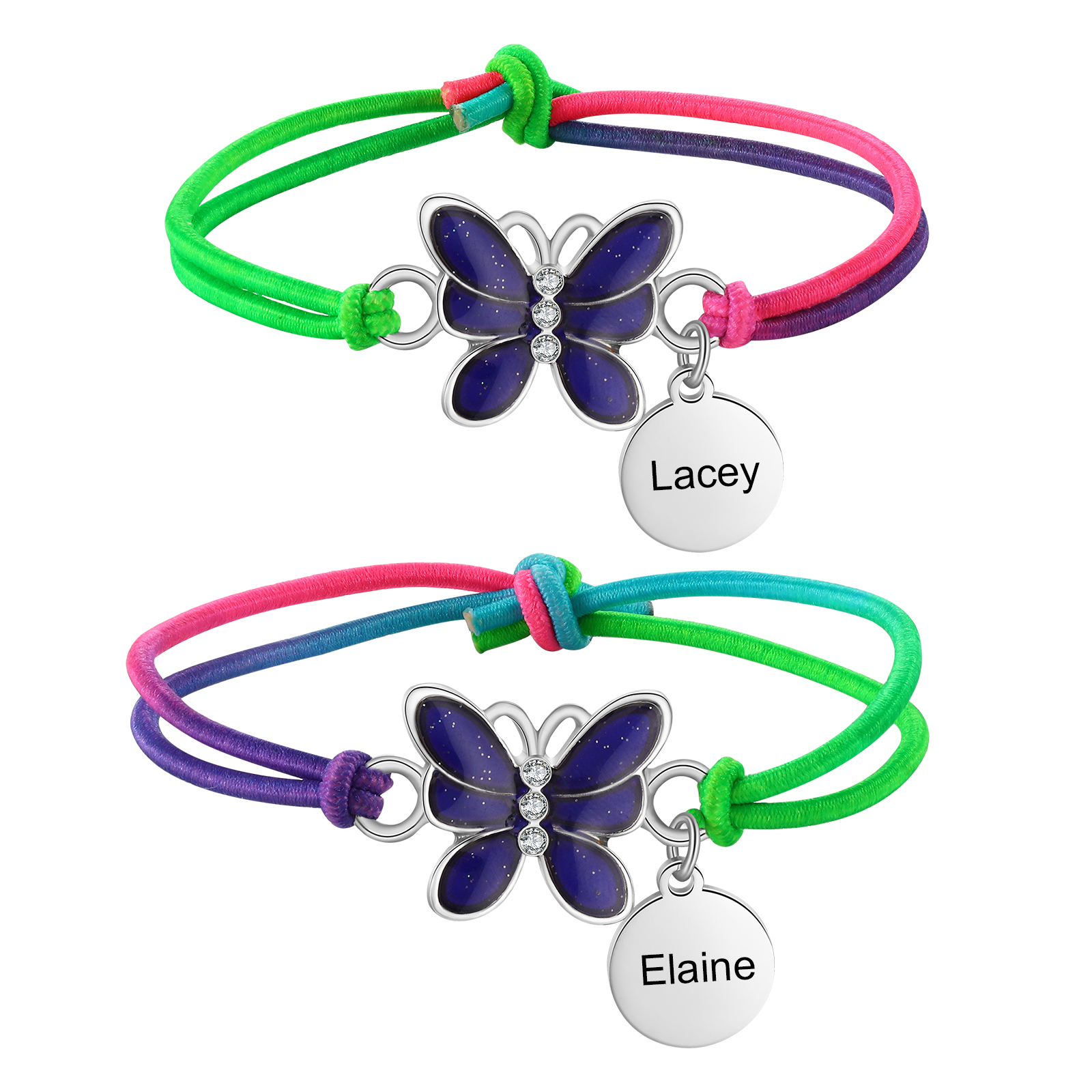 2 Pcs Bracelet Set Custom Names Butterfly Charm Hair Ties Back To School Gift for Daughter - Your Wings Already Exist