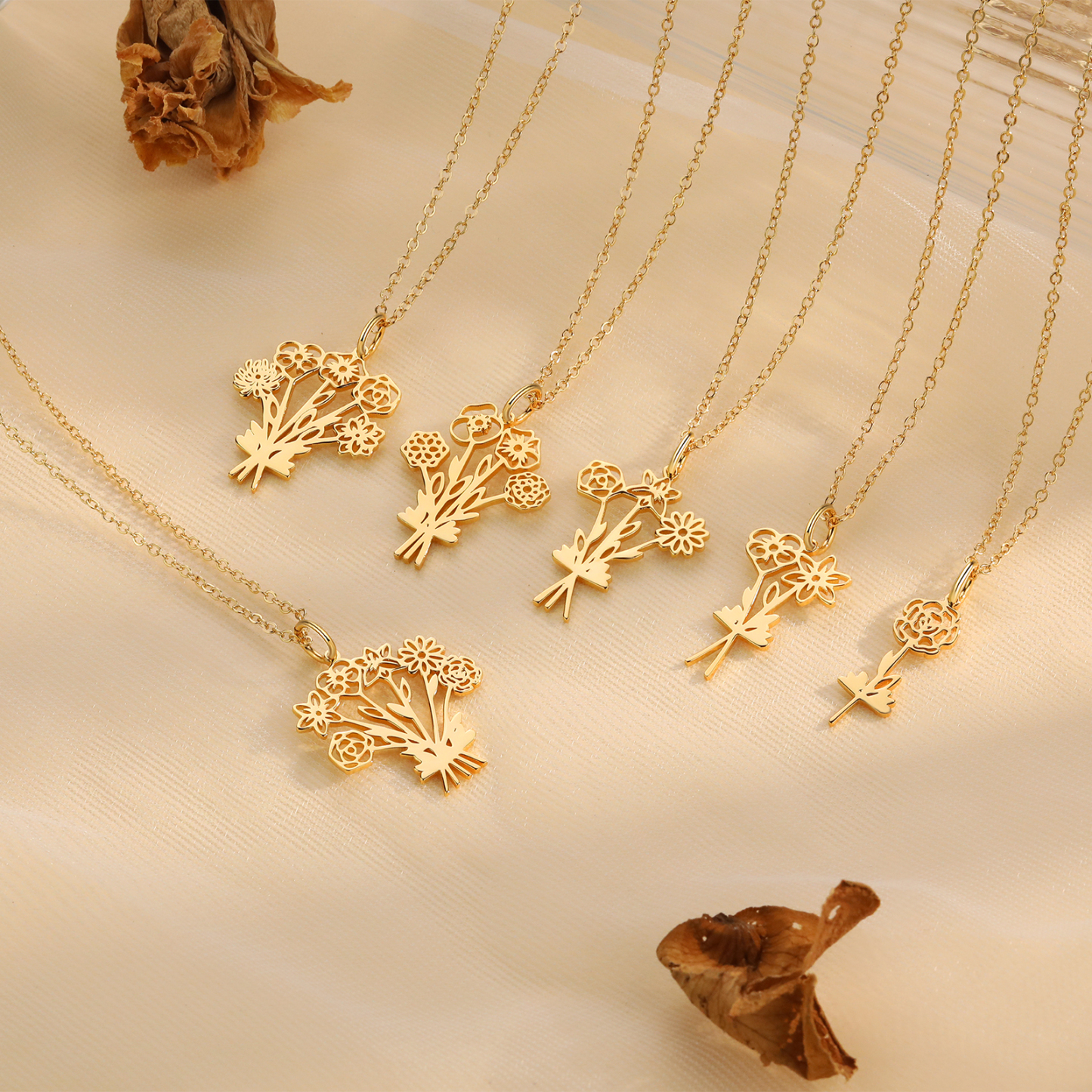 Personalised 3 Birthday Flowers Necklace Custom Pendant Necklace Gold Birthday Gift for Her-Jessemade AU