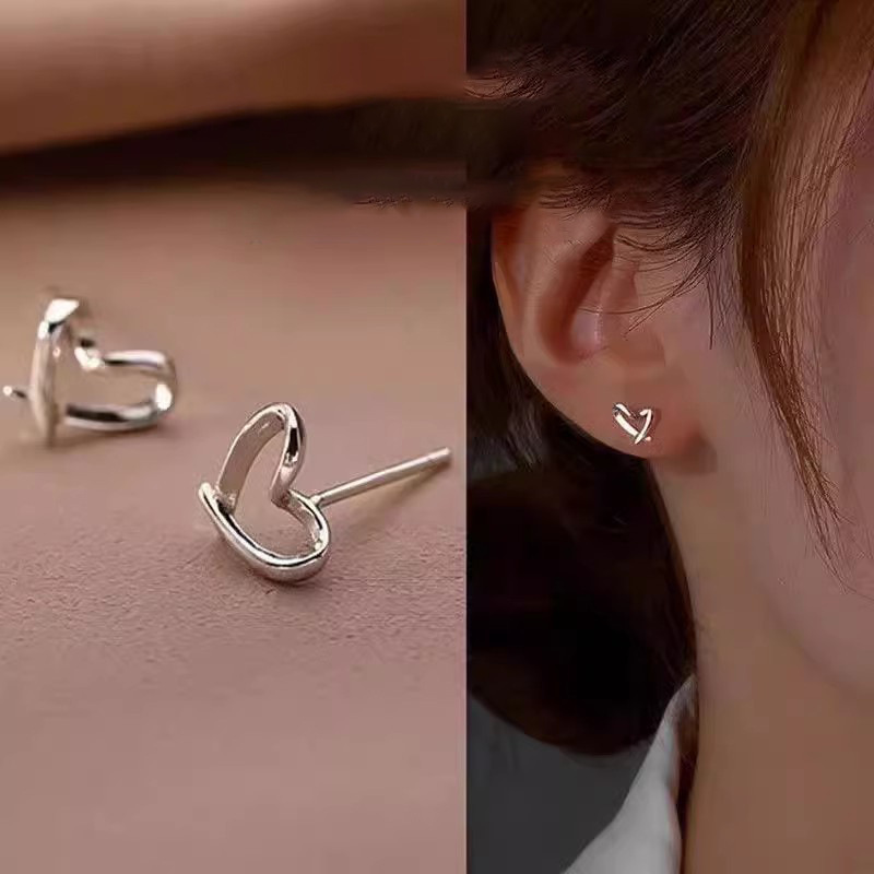 Women's Earrings Heart-Shaped Silver Earrings Birthday Gifts for Her-Jessemade AU