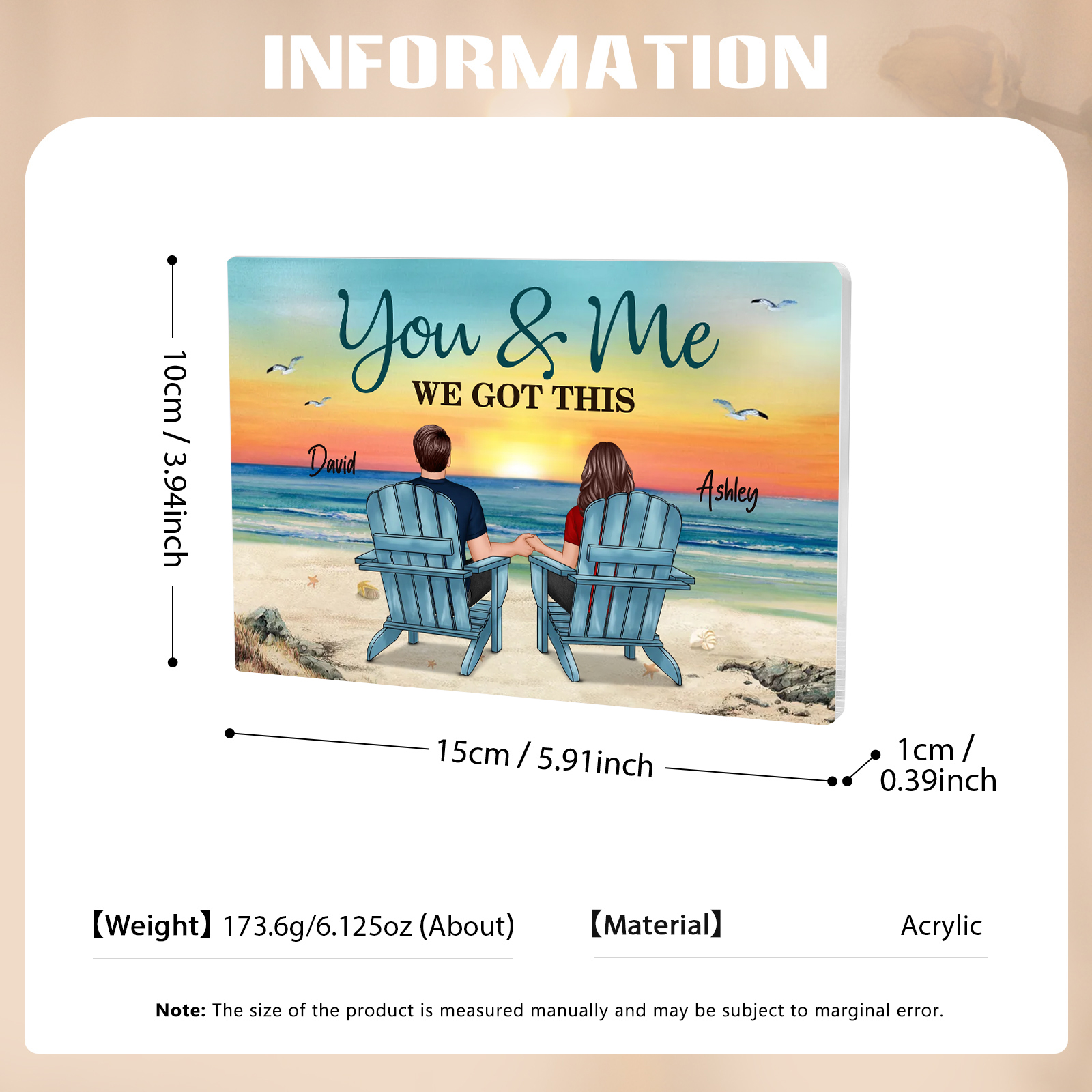 Personalised 2 Names Acrylic Rectangle Keepsake Couple Sitting Beach Acrylic Plaque - You & Me We Got This-Jessemade AU