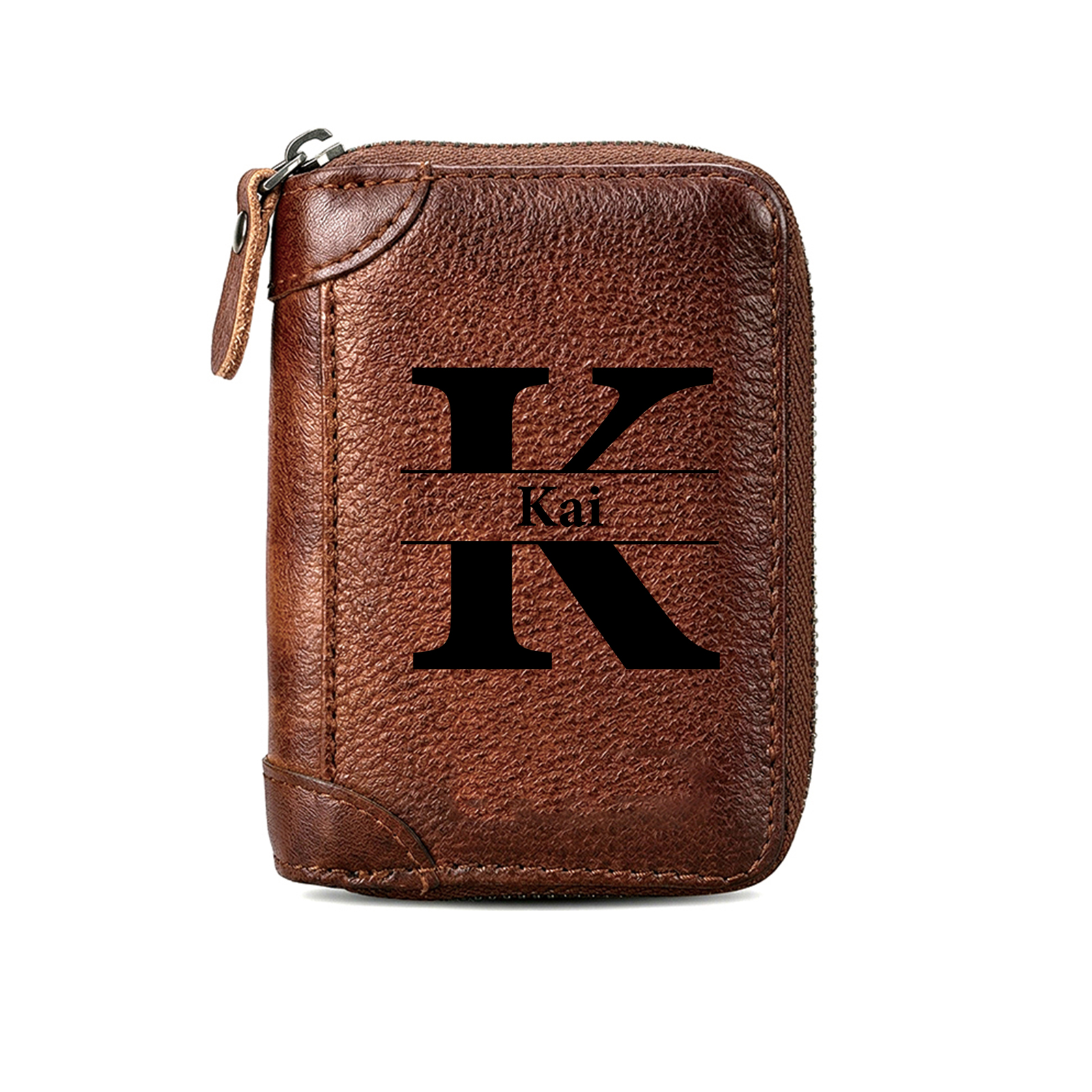 Personalised Genuine Leather Zip Card Holder – Multiple Compartments with 9 Designs to Choose From