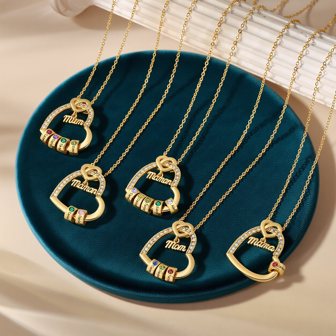 To my Mum/Mom Personalised Heart Necklace Custom 1-5 Birthstones and Names Mothers'Day Gift | Jessemade