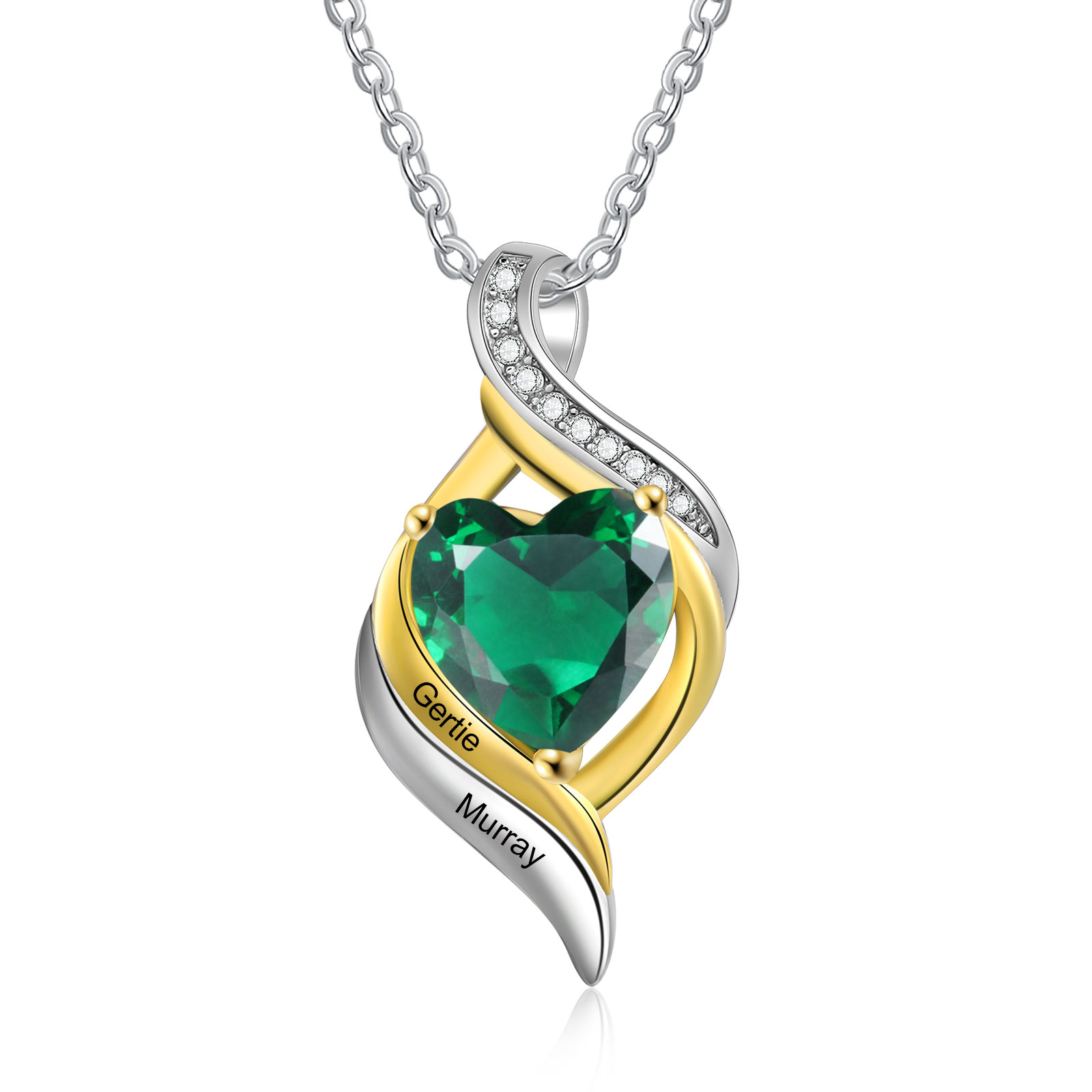 Personalized Necklace with Birthstone Engraving 2 names for Her