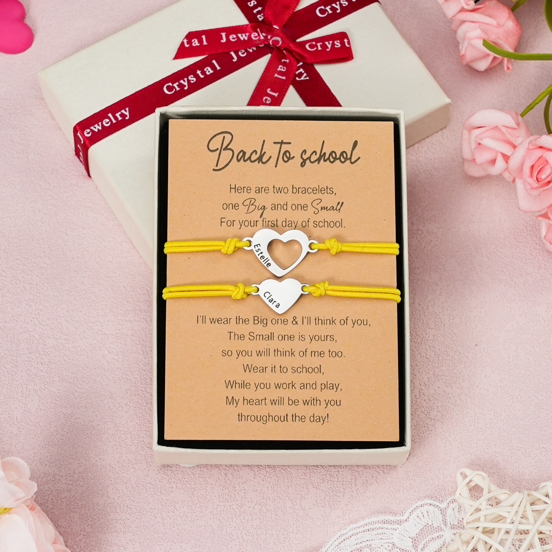 2 Pcs Heart Bracelet Set Custom 2 Names Adjustable Bracelets Back to School Gifts for Daughter Granddaughter-Jessemade AU