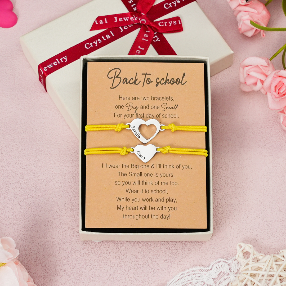 2 Pcs Heart Bracelet Set Custom 2 Names Adjustable Bracelets Back to School Gifts for Daughter Granddaughter-Jessemade AU