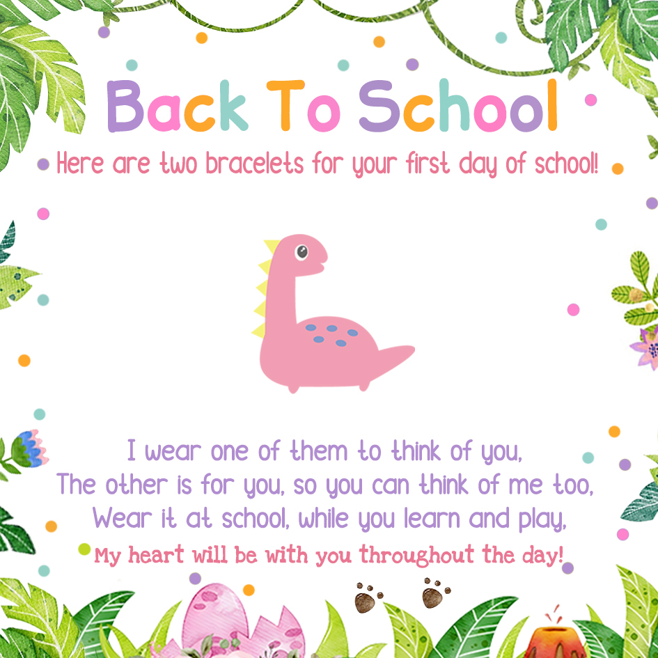 2 Pcs Bracelet Set Custom Names Yellow Dinosaur Charm Hair Ties Back To School Gift for Girls - My Heart Will Be With You Throughout The Day-Jessemade AU