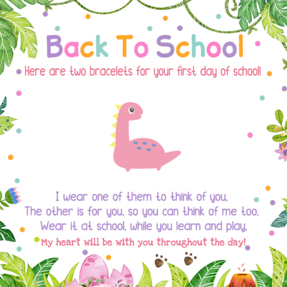 2 Pcs Bracelet Set Custom Names Yellow Dinosaur Charm Hair Ties Back To School Gift for Girls - My Heart Will Be With You Throughout The Day-Jessemade AU