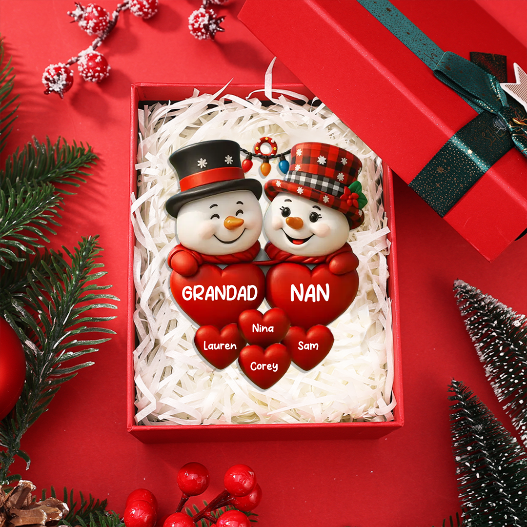 Personalised Snowmen Christmas Tree Decoration – 2 to 8 Names, Christmas Tree Gift for Grandpa, Grandma and Grandparents | Jessemade