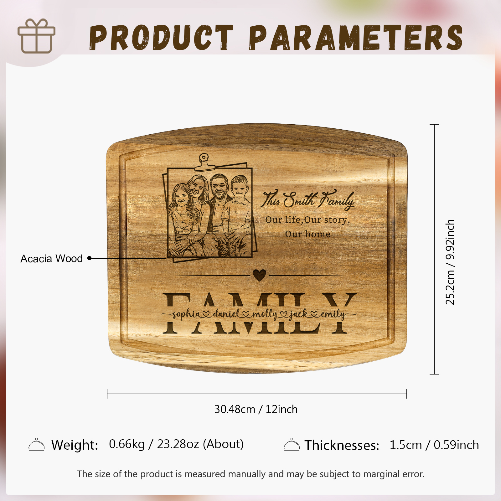 Personalised Family Cutting Board Custom 1 Photo & 2 Texts & 5 Names Cutting Board Creative Gifts-Jessemade AU