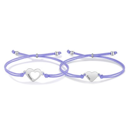 2 Pcs Heart Bracelet Set Custom 2 Names Adjustable Bracelets Back to School Gift for Daughter Granddaughter-Jessemade AU