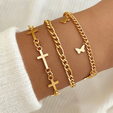 Gold Butterfly & Cross Charm Anklet Set 3 pcs Stylish Gift