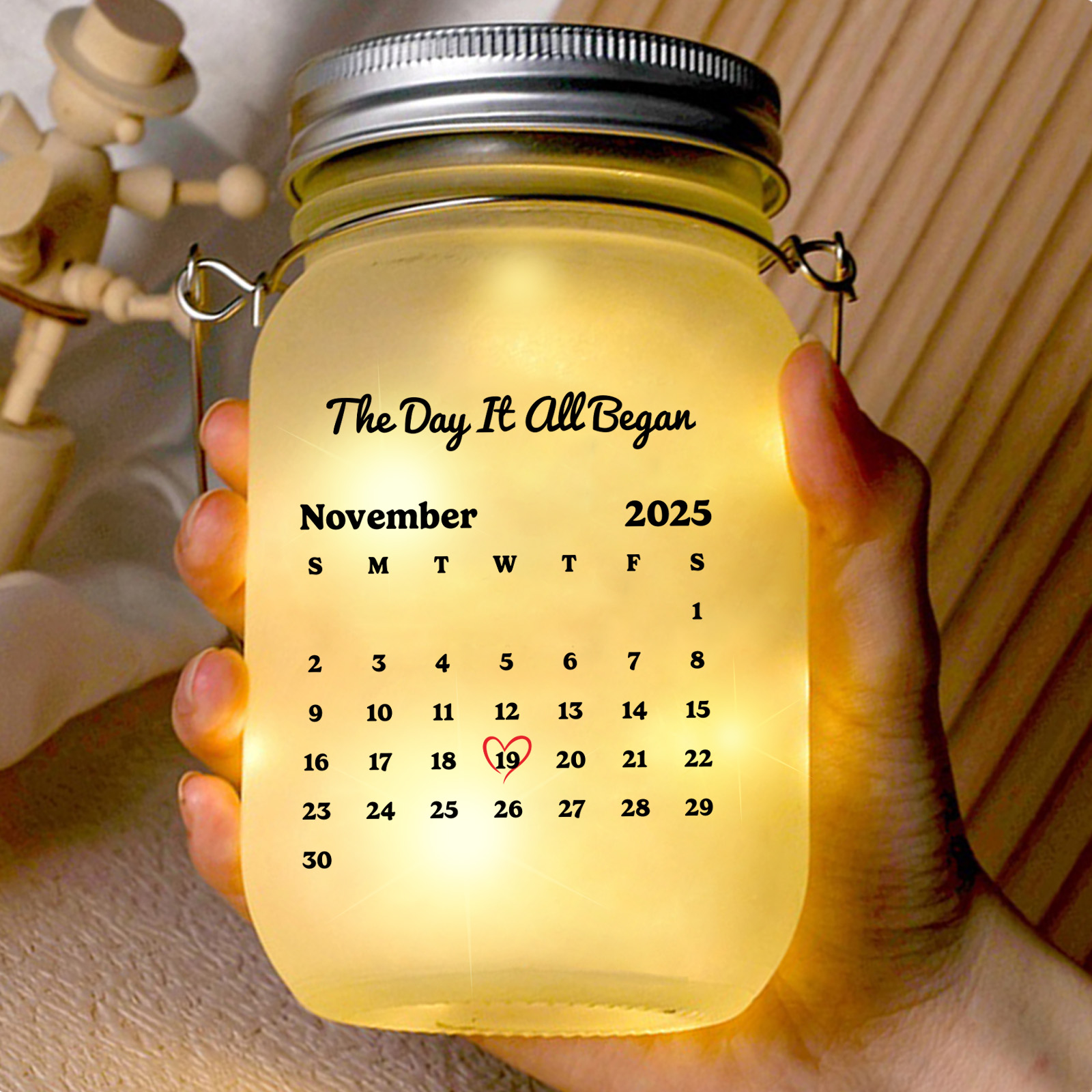 Personalised Light-Up Jar with Names and Date – Romantic Bears and Couple's Special Day Calendar