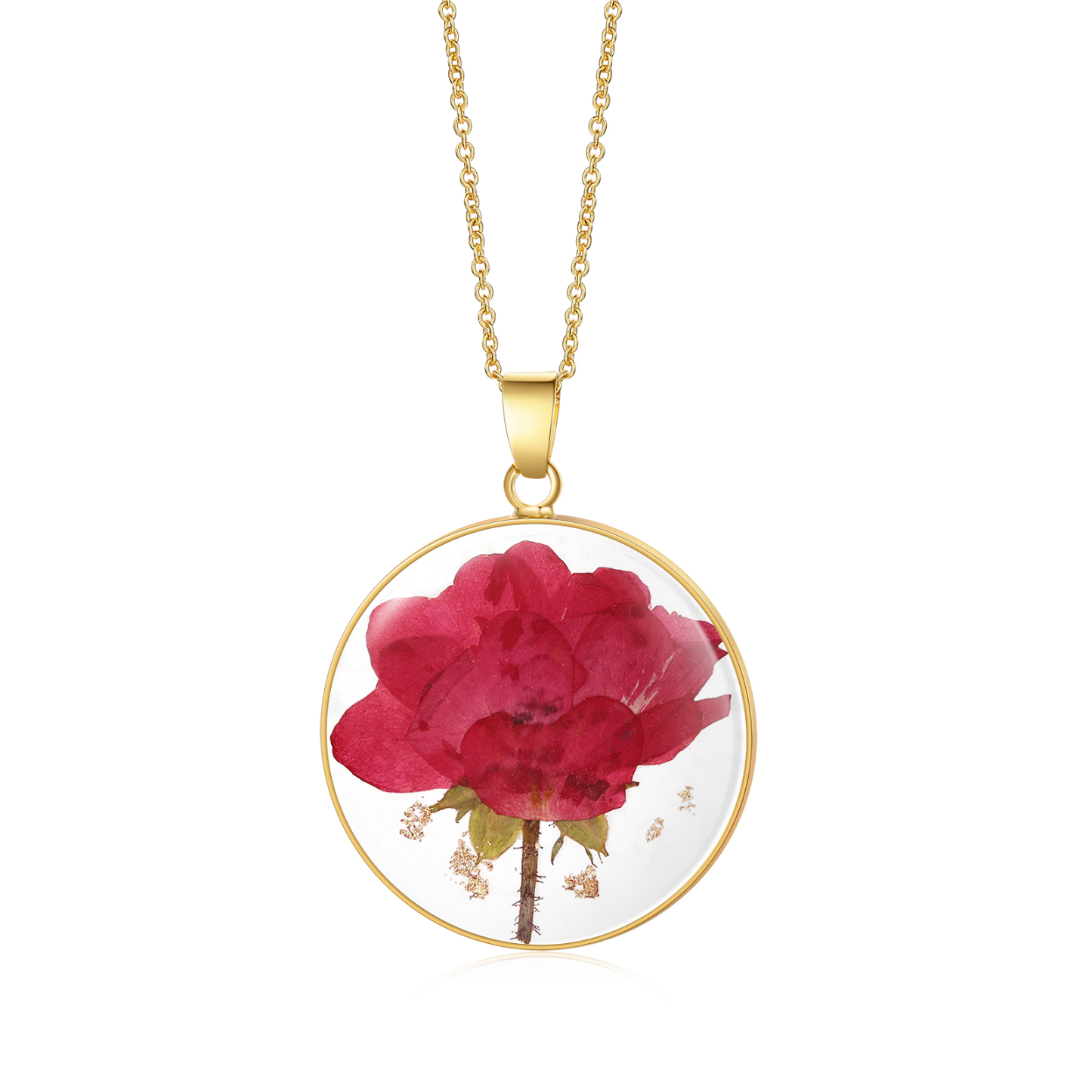 Personalised Gold Botanical Birth Flower Resin Pendant Necklace