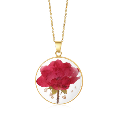 Personalised Gold Botanical Birth Flower Resin Pendant Necklace