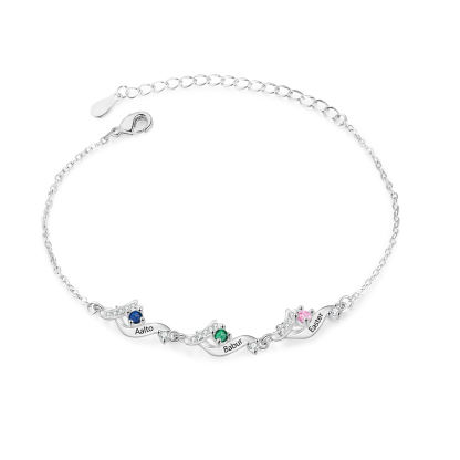Personalised 2-5 Birthstone Names Bracelet  For Women