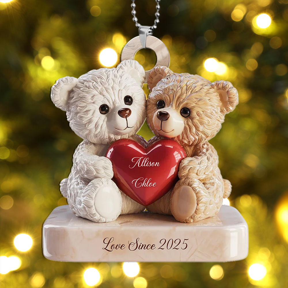 Customisable Heart-Shaped Teddy Bear Christmas Tree Decoration