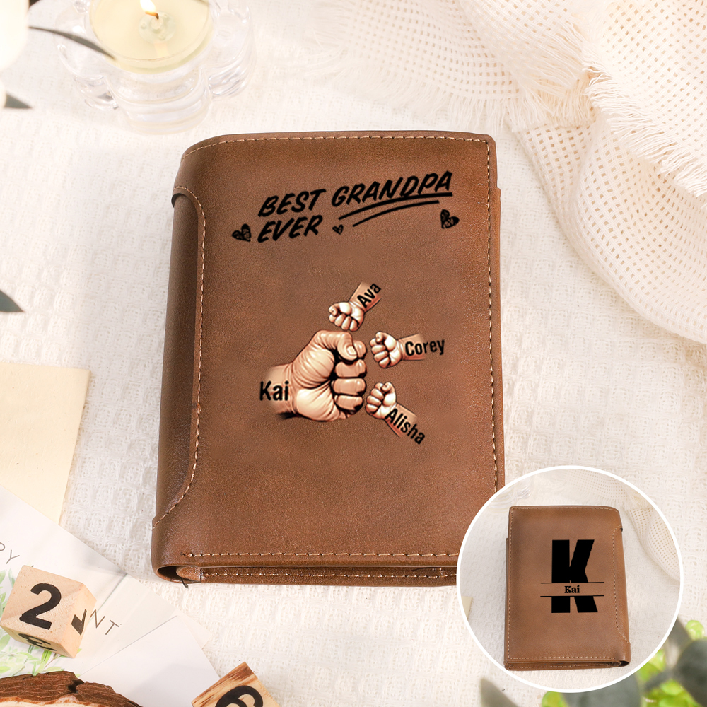 Personalised Men's Wallet - Names and Fists for Dad/Grandpa