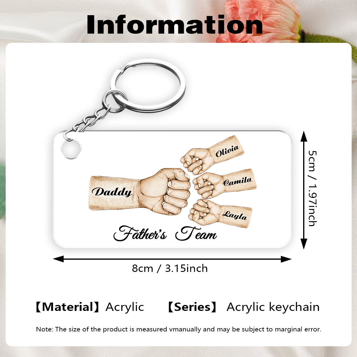 4 Names - Personalised Text & Name Acrylic Keychain Fist Bump Fathers Day Gifts for Dad/Grandpa-Jessemade AU