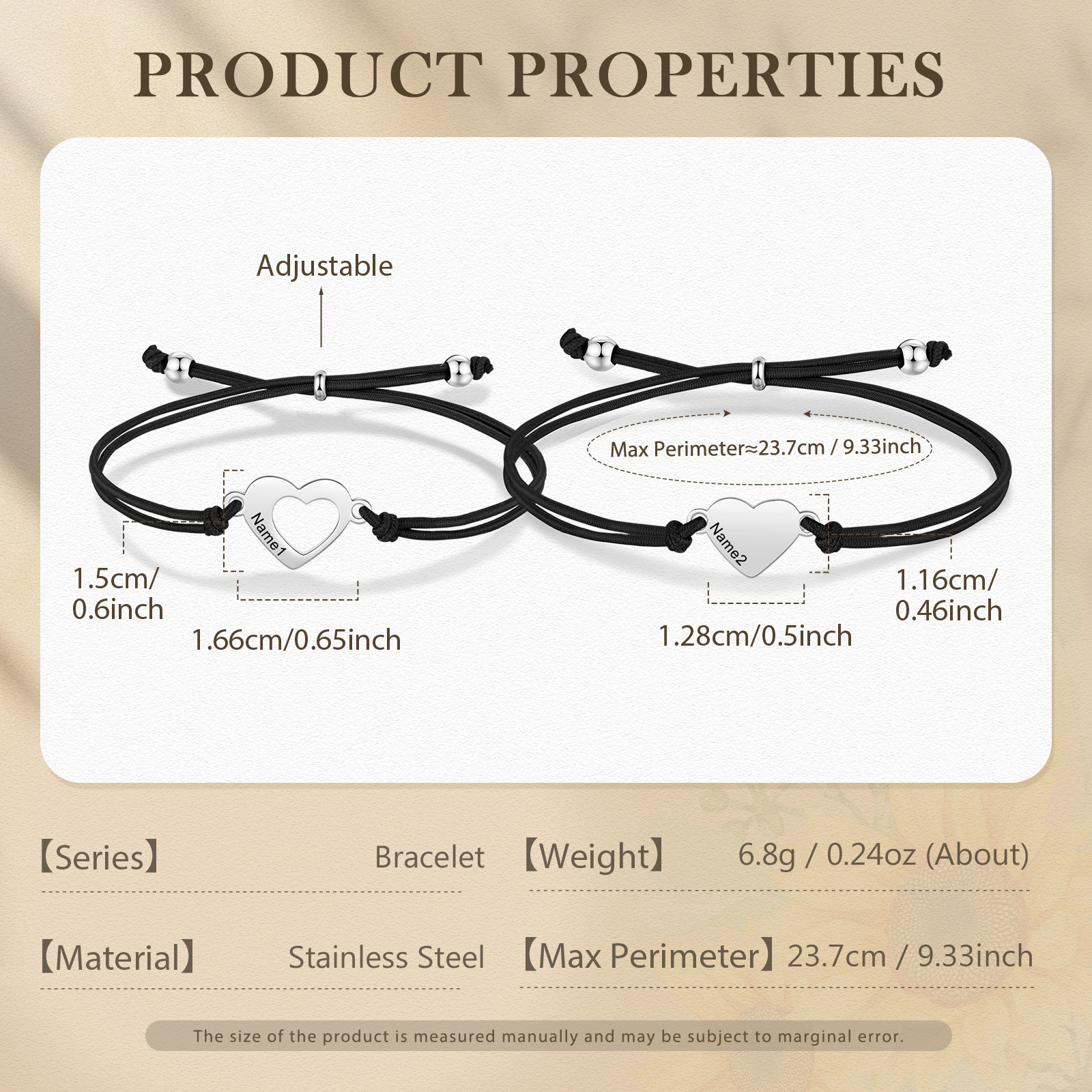 2 Pcs Heart Bracelet Set Custom 2 Names Adjustable Bracelets Back to School Gift for Daughter Granddaughter-Jessemade AU