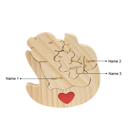 Personalised Wooden Bear Family Puzzles Custom 3 Names Animal Heart Ornaments Fathers Day Gifts-Jessemade AU