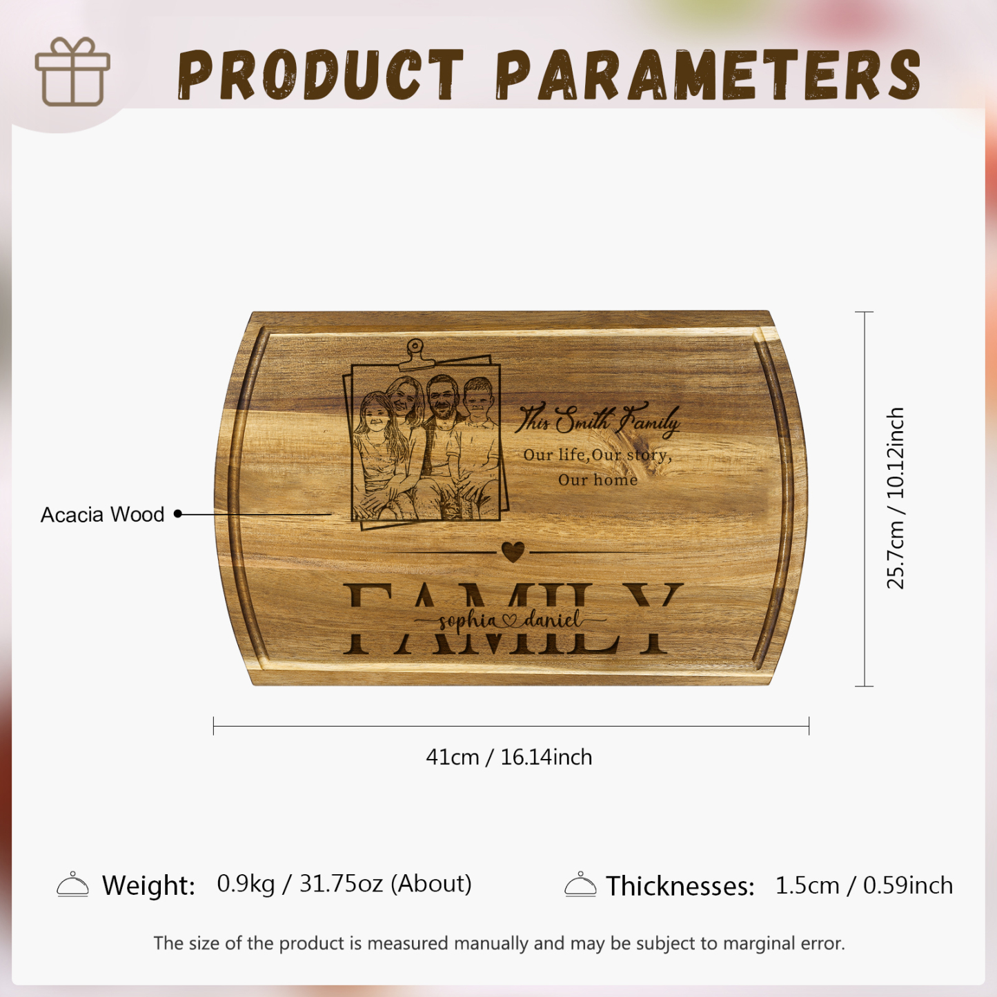 Personalised Family Cutting Board Custom 1 Photo & 2 Texts & 2 Names Cutting Board Creative Gifts-Jessemade AU