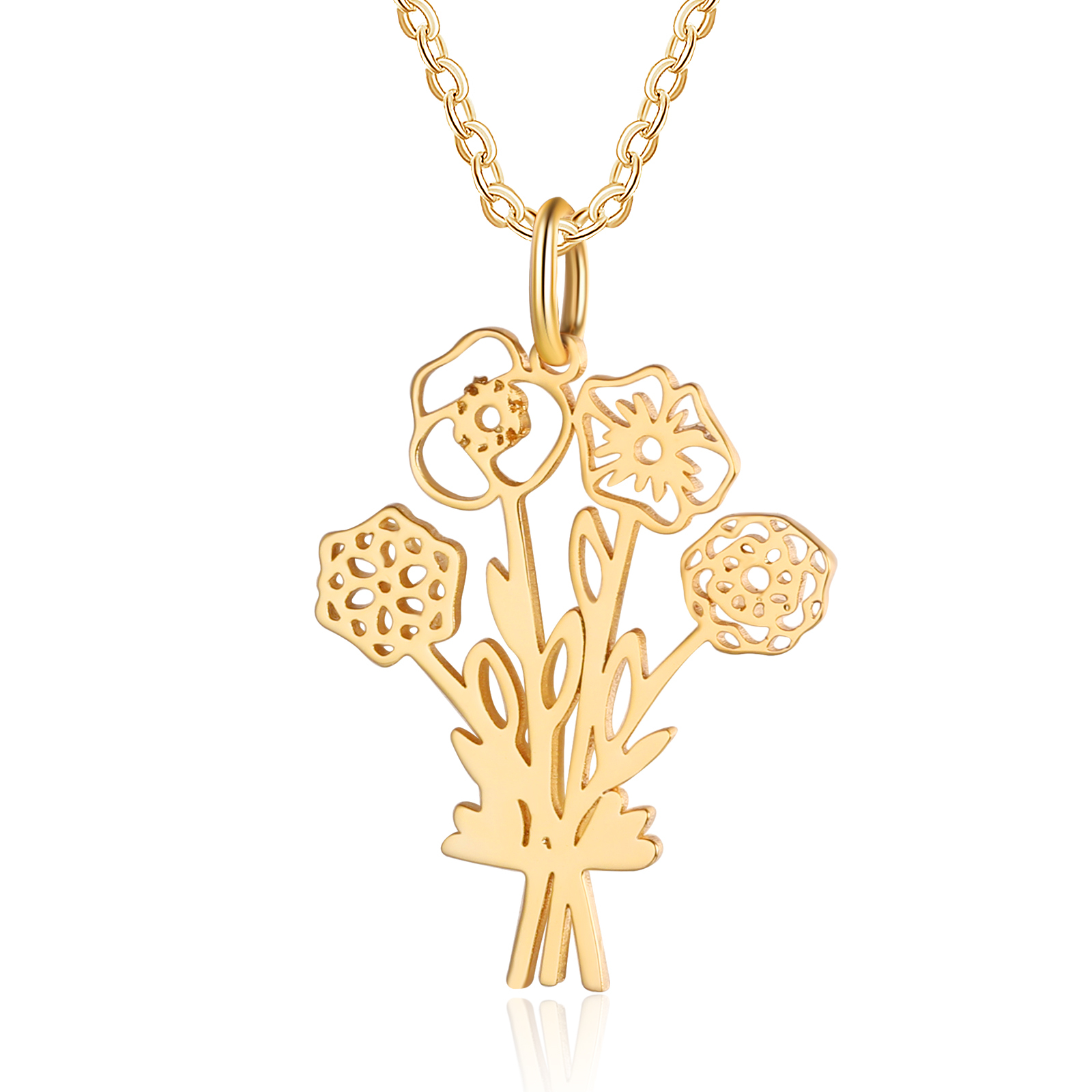 Personalised 4 Birthday Flowers Necklace Custom Pendant Necklace Gold Birthday Gift for Her-Jessemade AU