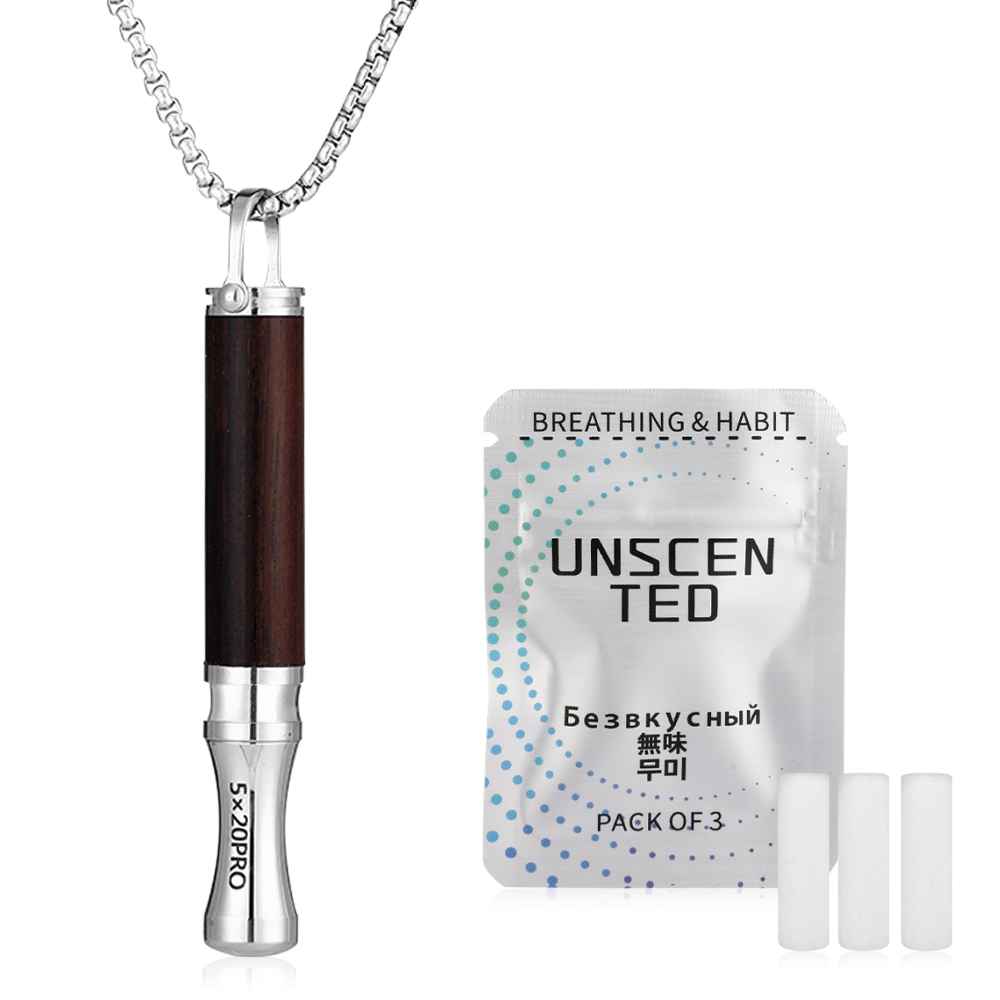 Breathing necklace with wooden pendant to relieve anxiety and stop smoking