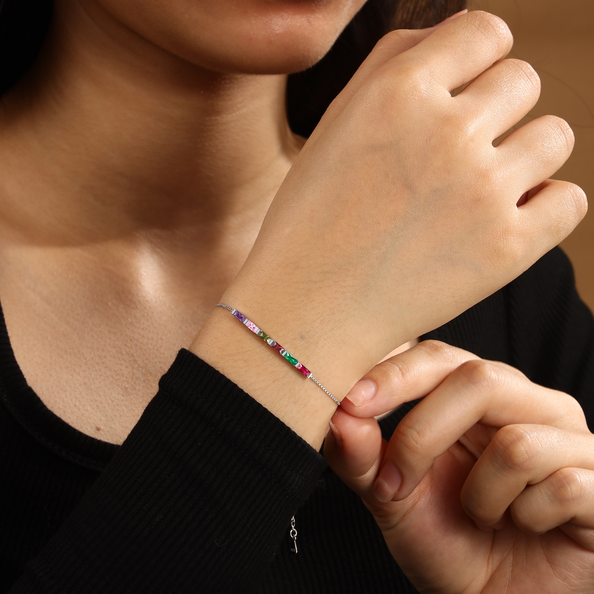 S925 Silver Custom 5 Birthstones Bracelet Gold Adjustable Bracelet Personalised Birthday Gift for Her