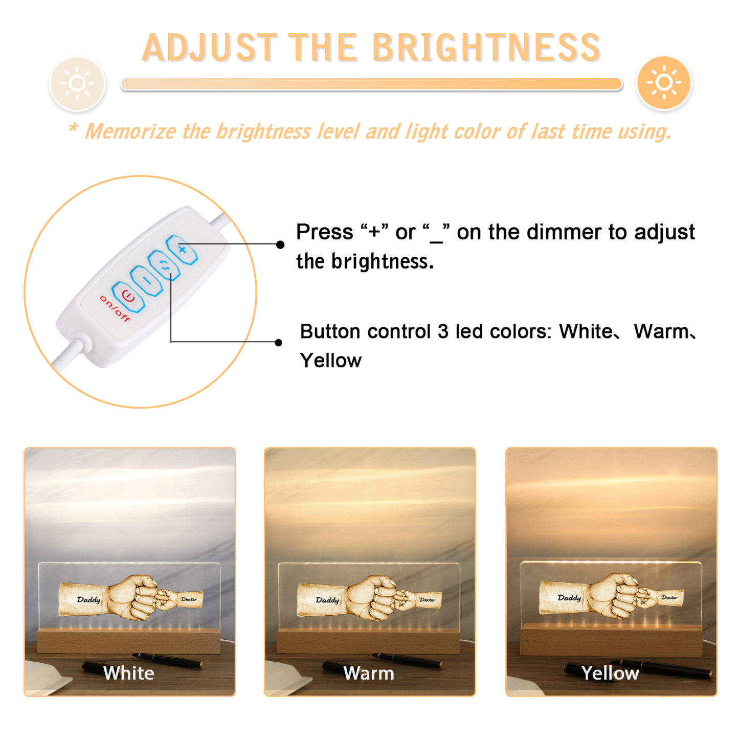 2 Names -  Personalised Name & Text Acrylic Night Light Custom Fist Bump LED Lamp Fathers Day Gifts-Jessemade AU