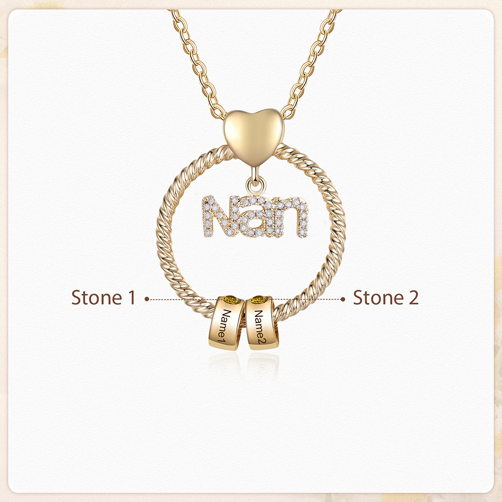 2 Names - Personalised Nan Necklace Custom 2 Names 2 Birthstones Circle Pendant Necklace Christmas Gift for Grandma Nana-Jessemade AU