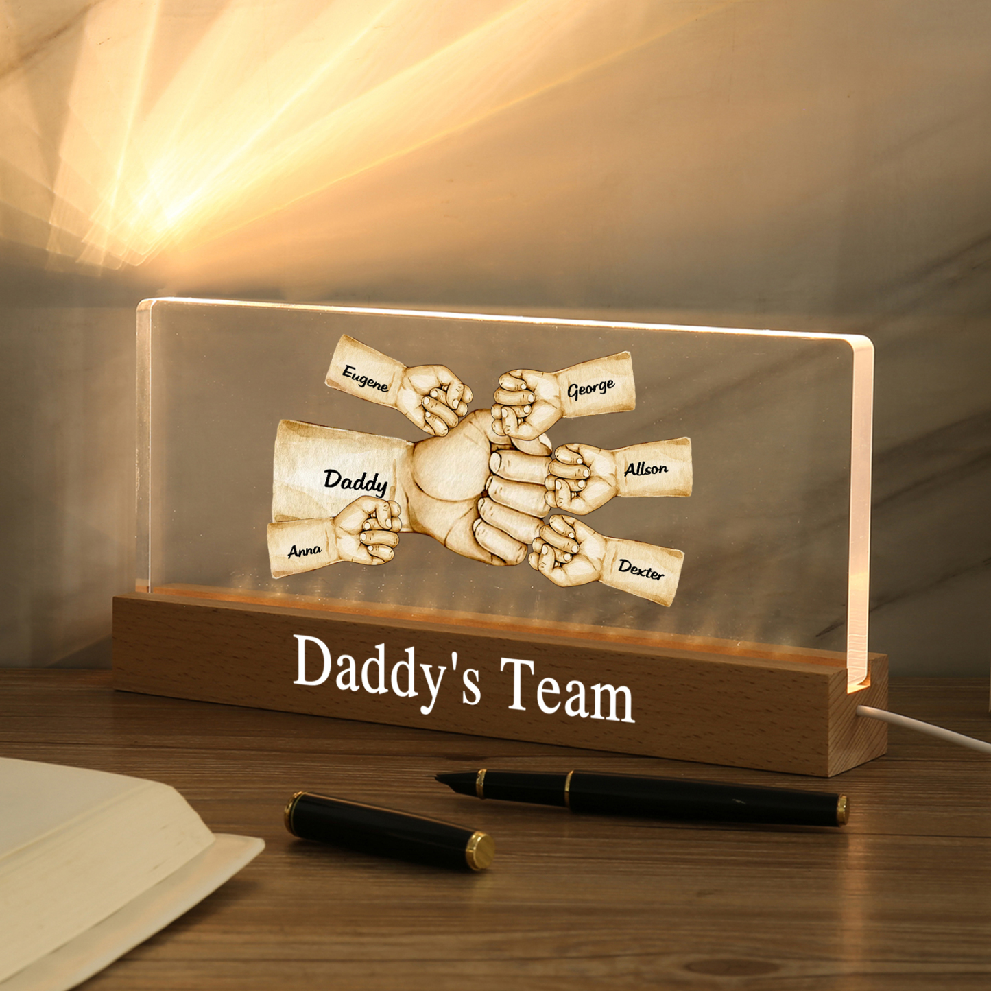 6 Names -  Personalised Name & Text Acrylic Night Light Custom Fist Bump LED Lamp Fathers Day Gifts-Jessemade AU