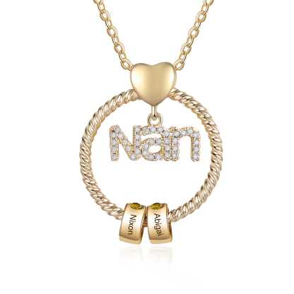 2 Names - Personalised Nan Necklace Custom 2 Names 2 Birthstones Circle Pendant Necklace Christmas Gift for Grandma Nana-Jessemade AU
