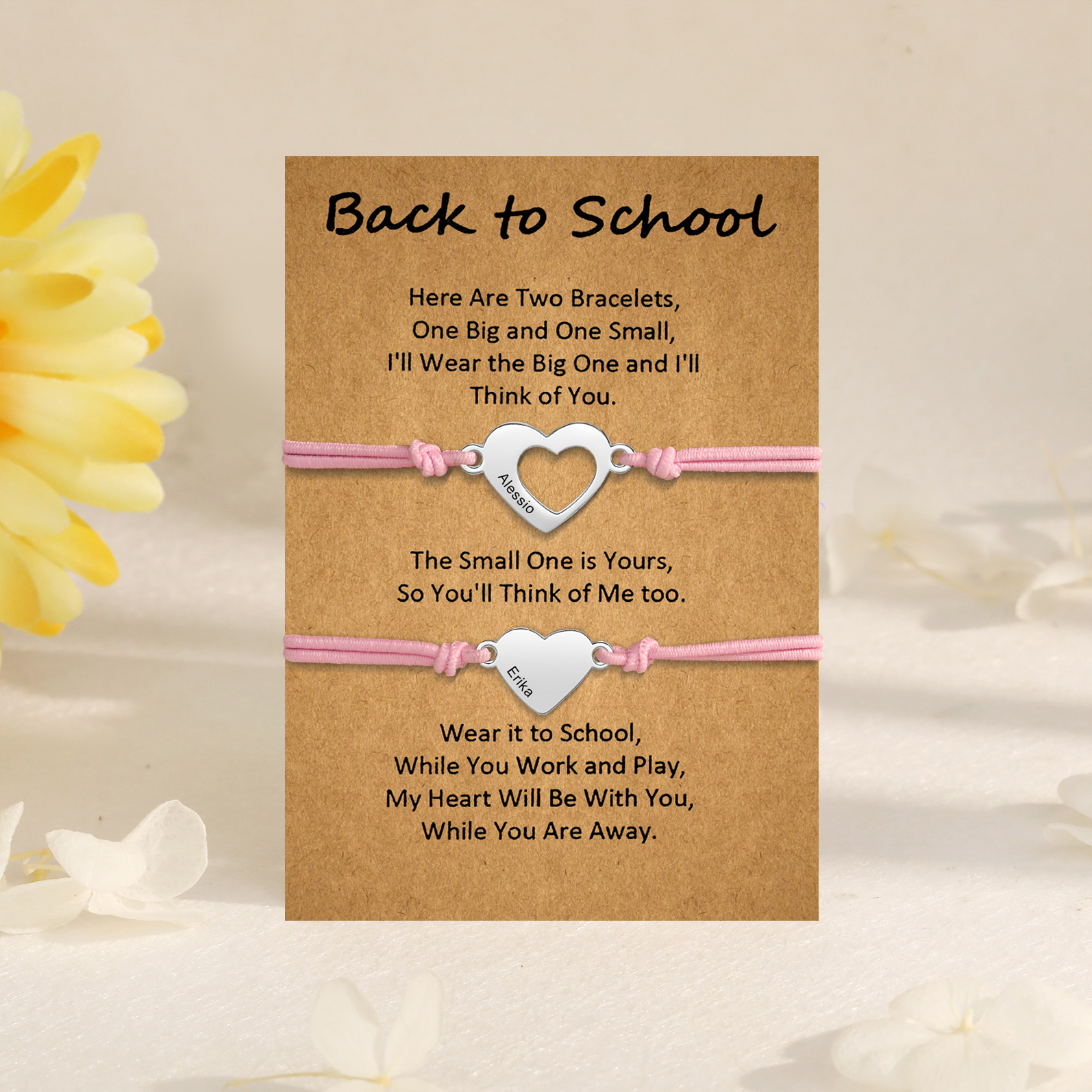 2 Pcs Heart Bracelet Set Custom 2 Names Adjustable Bracelets Back to School Gift for Daughter Granddaughter-Jessemade AU