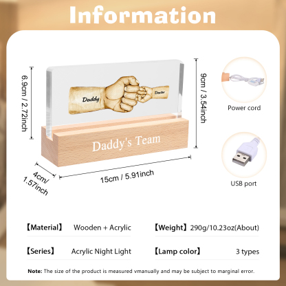 2 Names -  Personalised Name & Text Acrylic Night Light Custom Fist Bump LED Lamp Fathers Day Gifts-Jessemade AU