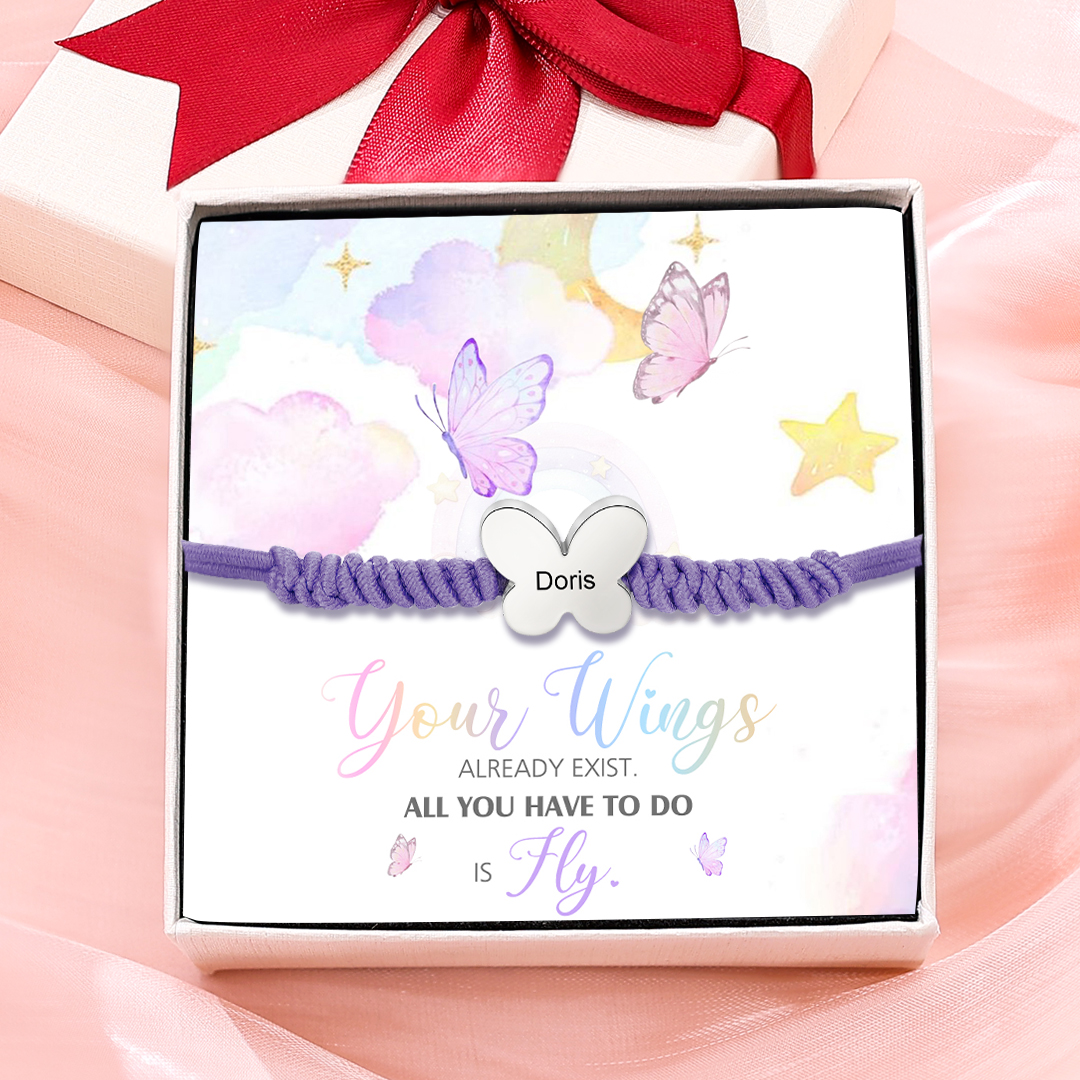 Butterfly Adjustable Bracelet Custom Name Bracelet Gift for Daughter Granddaughter - Your Wings Always Exist, All You Have To Do Is Fly-Jessemade AU