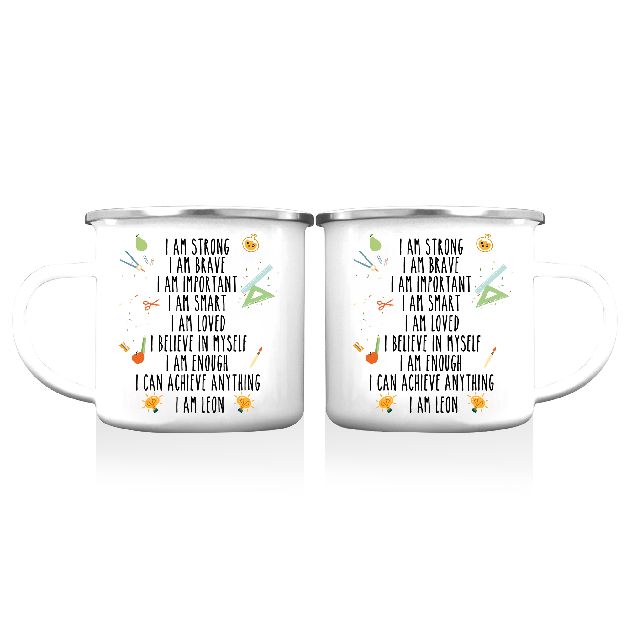 Personalised Enamel Mug Custom 1 Name Cup Back to School Gift for Kids - I Am Strong, I Am Brave, I Am Important-Jessemade AU