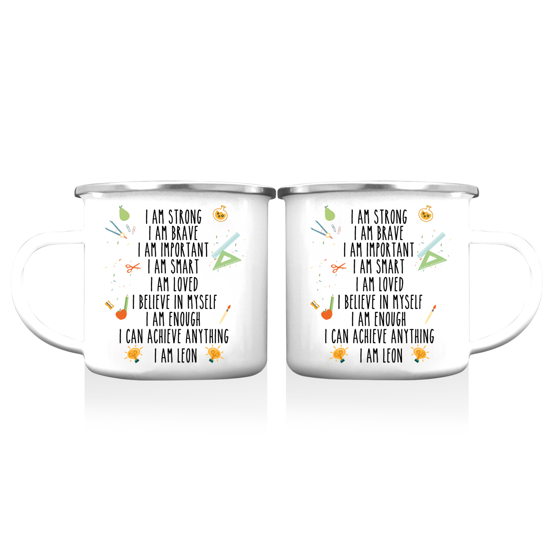 Personalised Enamel Mug Custom 1 Name Cup Back to School Gift for Kids - I Am Strong, I Am Brave, I Am Important-Jessemade AU