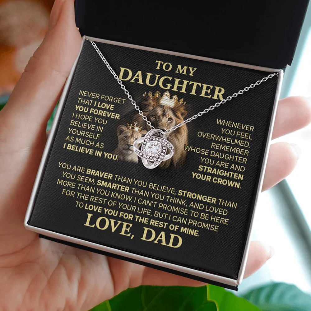 To My Daughter from Dad Love Knot Necklace "Never Forget That I Love You" S925 Sterling Silver Necklace