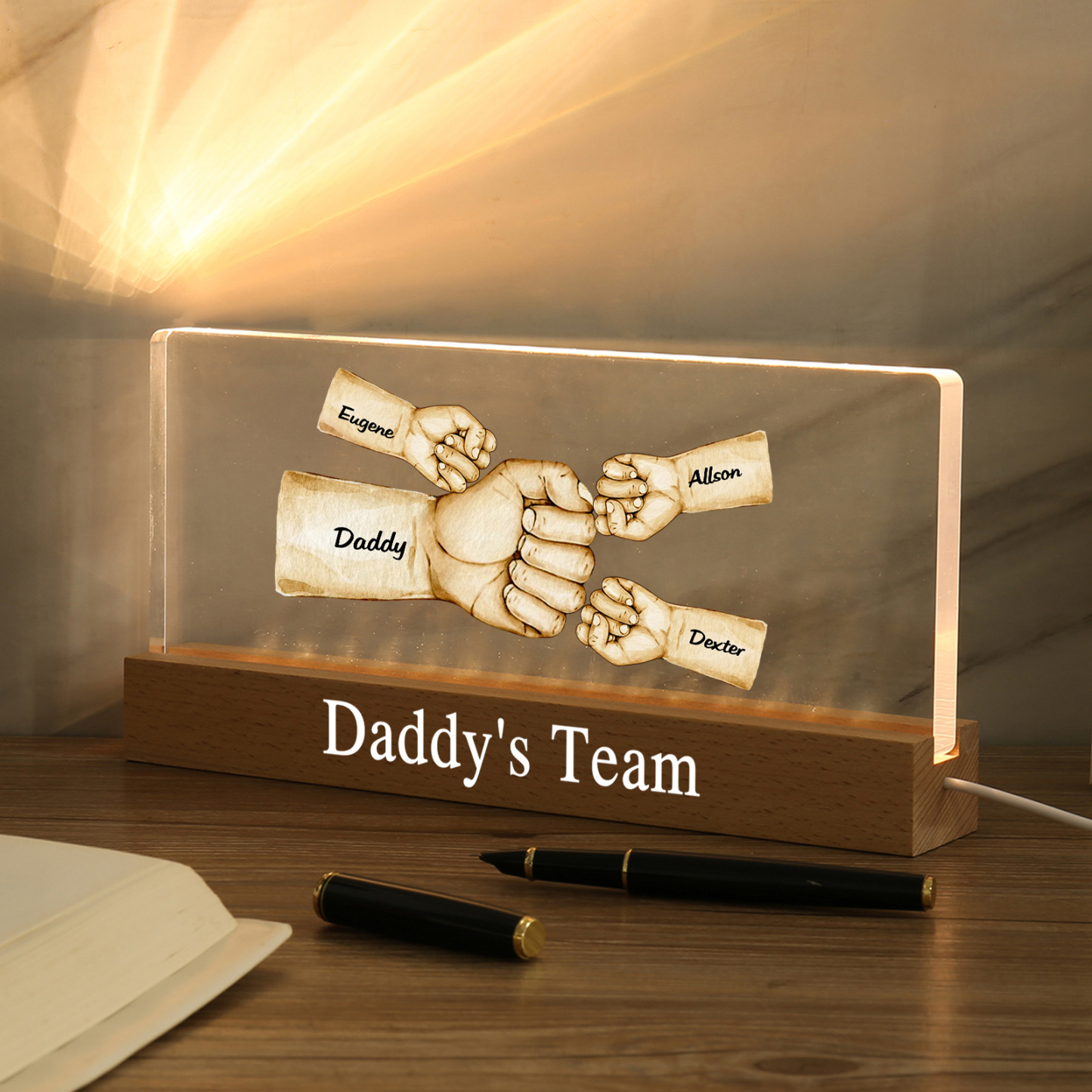 4 Names -  Personalised Name & Text Acrylic Night Light Custom Fist Bump LED Lamp Fathers Day Gifts-Jessemade AU
