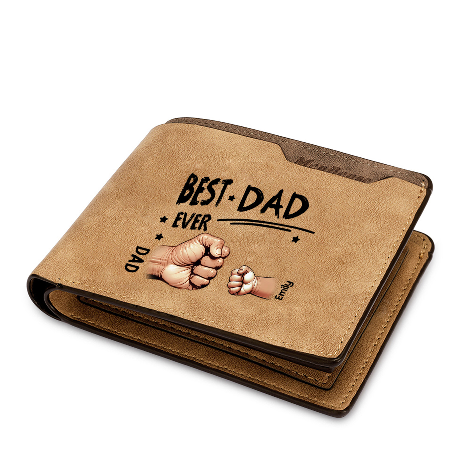 Best Dad Ever—Personalised Leather Wallet Custom 2-7 Names and Fist Bump | Father's Day Gift for Dad | Jessemade