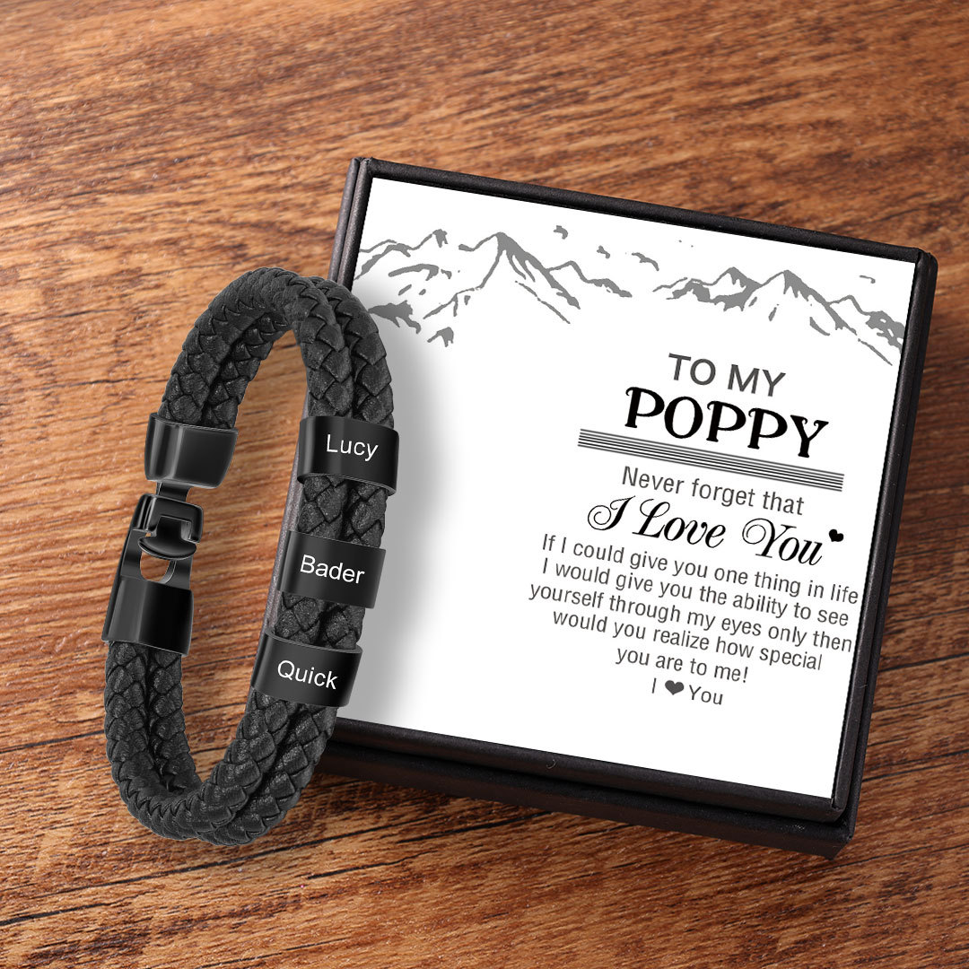 Personalised Braided Leather Bracelet Engraved 3 Names Men's Bracelet Gifts for Poppy-Jessemade AU