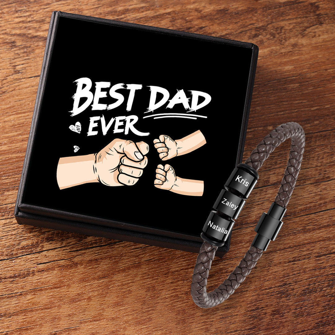 3 Names - Personalised Men's Leather Bracelet Custom Beaded Bracelets Fathers Day Gifts for Him-Jessemade AU