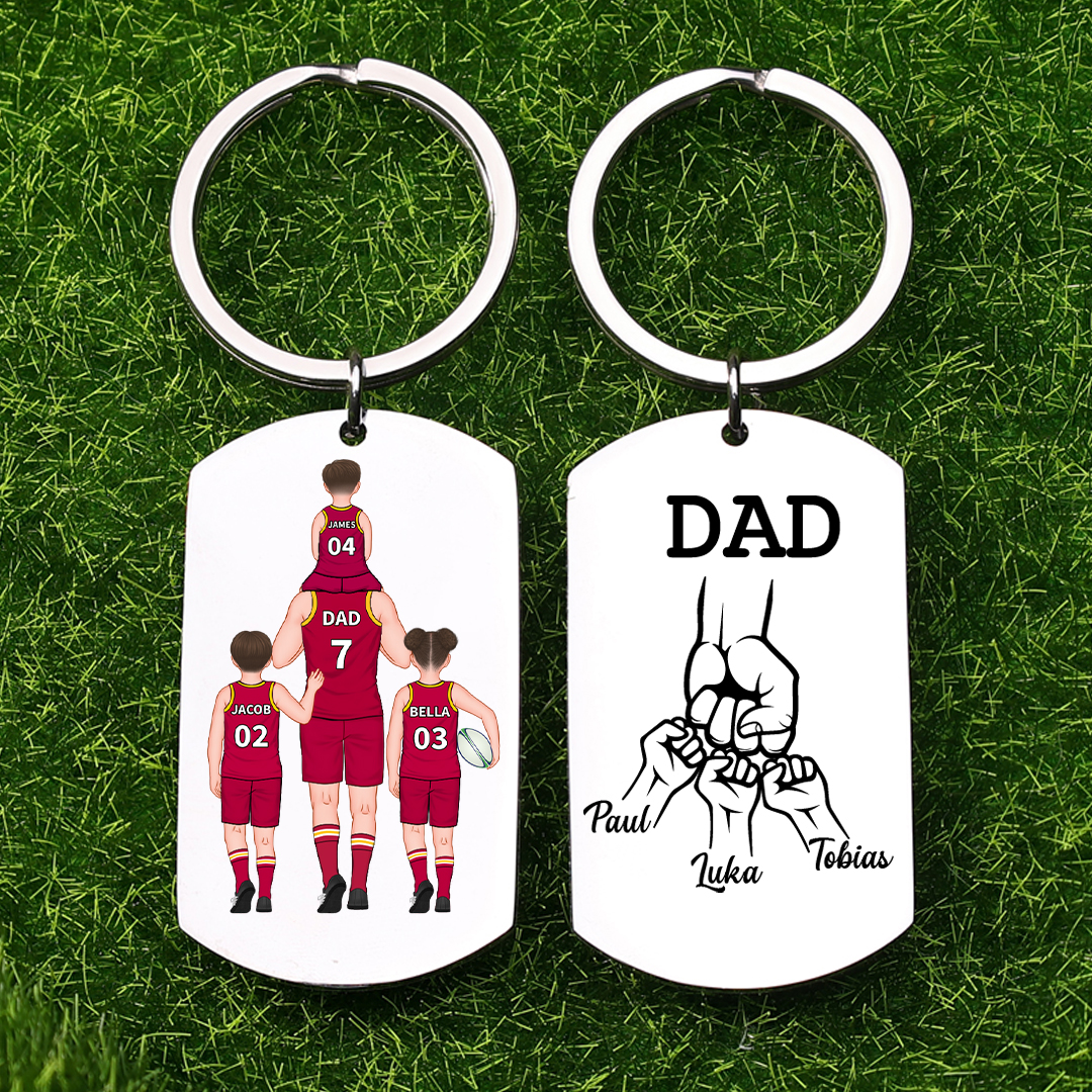 Personalised Australian Rules Football Family Keyring Custom 2–4 Names Fist Bump Keychain Fathers Day Gift for Dad/Grandpa-Jessemade AU