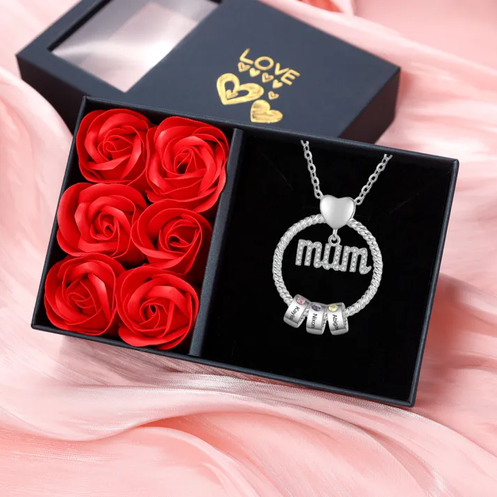 To Mum - 3 Names Personalised Mum Circle Pendant Necklace Custom Name & Birthstone Gifts For Mum | JesseMade