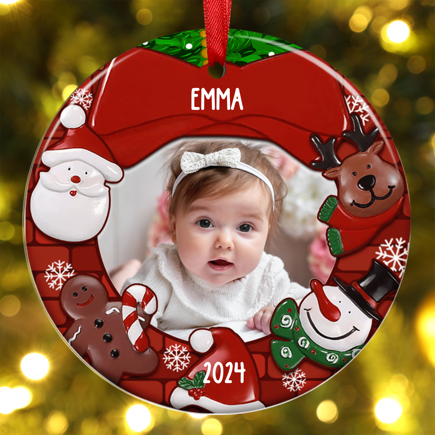 Acrylic Christmas Circle Ornaments Customised Photo & Name & Year Ornament Newborn Christmas Gifts