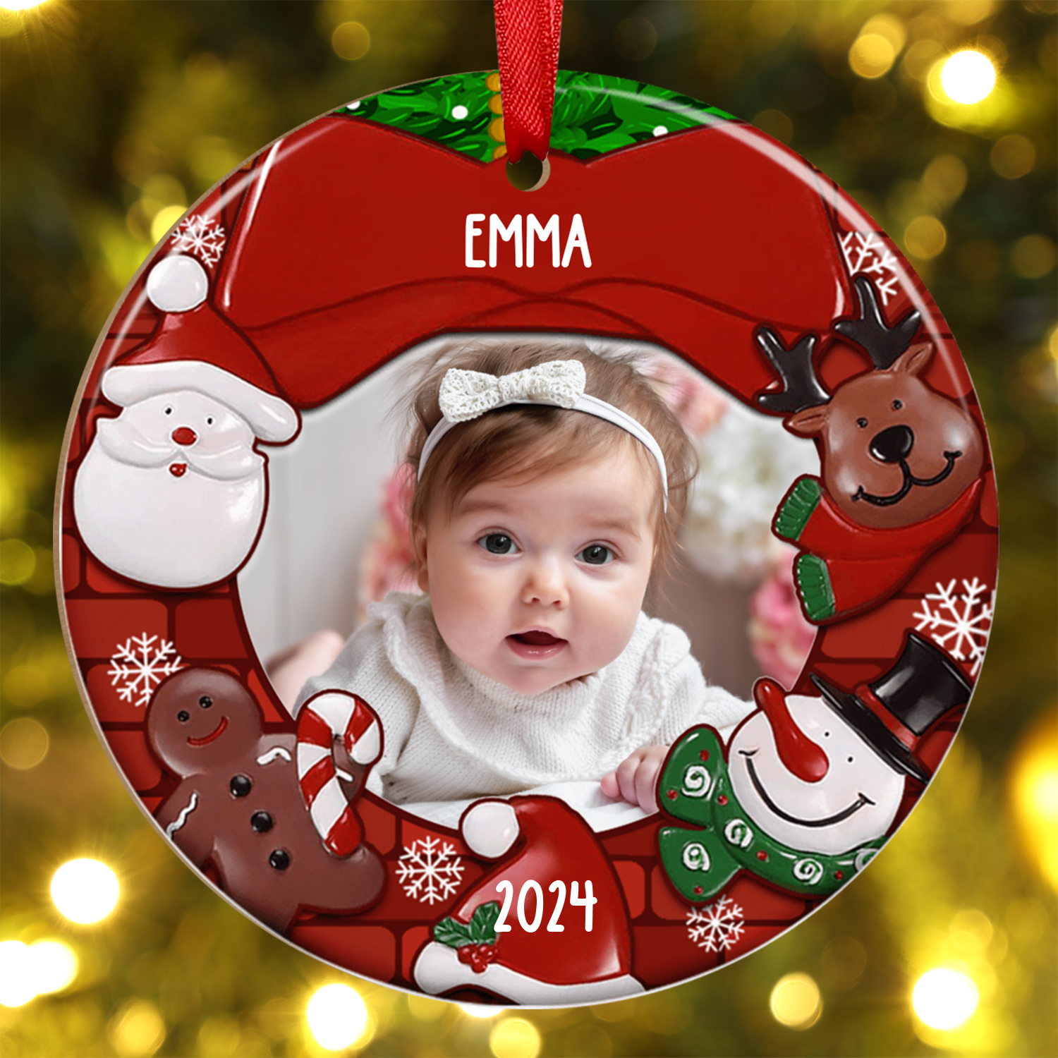 Wooden Christmas Circle Ornaments Customised Photo & Name & Year Ornament Newborn Christmas Gifts