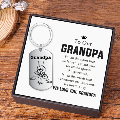 Personalised Fist Bump Keychain Custom 3 Names & 1 Text Keyring Gifts for Grandpa/Poppy-Jessemade AU