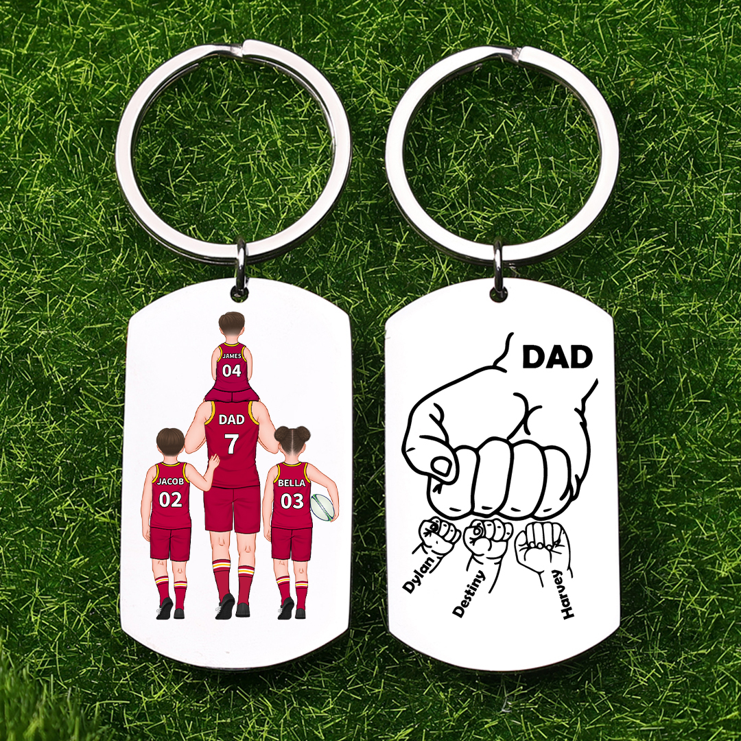 Personalised Australian Rules Football Family Keyring Custom 2–4 Names Fist Bump Keychain Fathers Day Gift for Dad/Grandpa-Jessemade AU